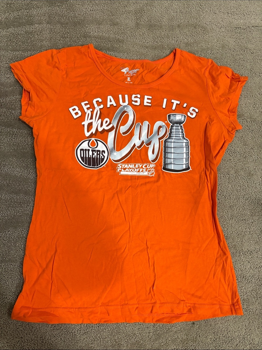 Edmonton Oilers "Because It's the Cup" Orange Tee - Picture 2 of 3